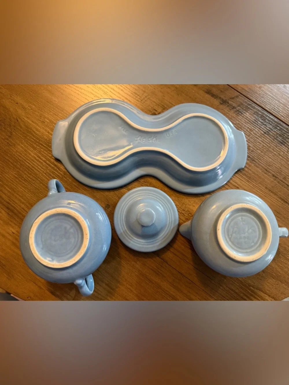Fiesta Light Blue Sugar and Creamer Set with Tray